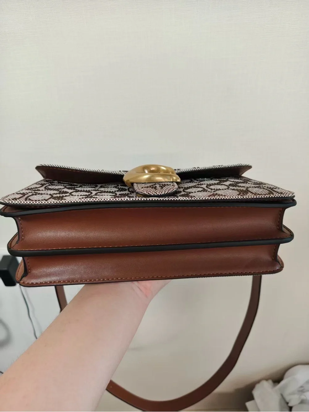 Signature Monogram Crossbody Bag in Brown and Cream